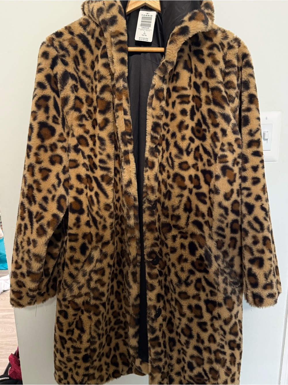 Torrid Leopard Print Faux Fur Hooded Coat